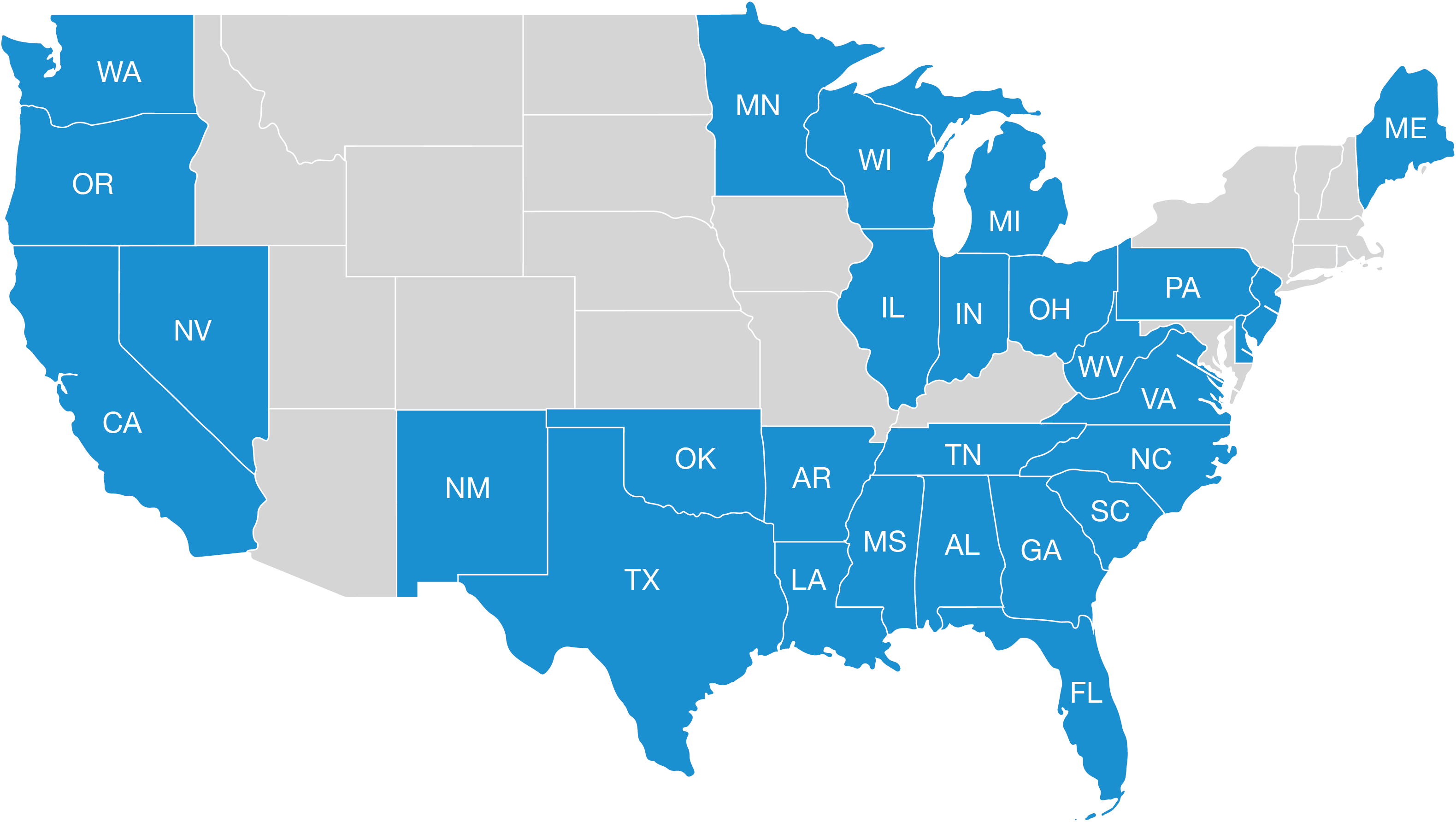 U.S. map of states with CIS affiliates