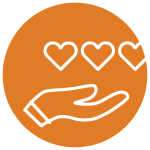 Icon of hand holding hearts