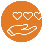 Icon of hand holding hearts