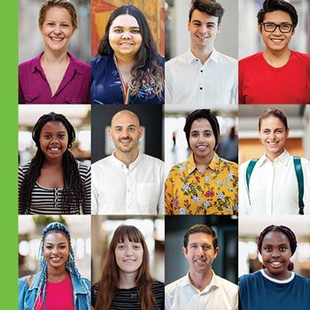 A collage image of multiple people with different races, ethnicities, and genders