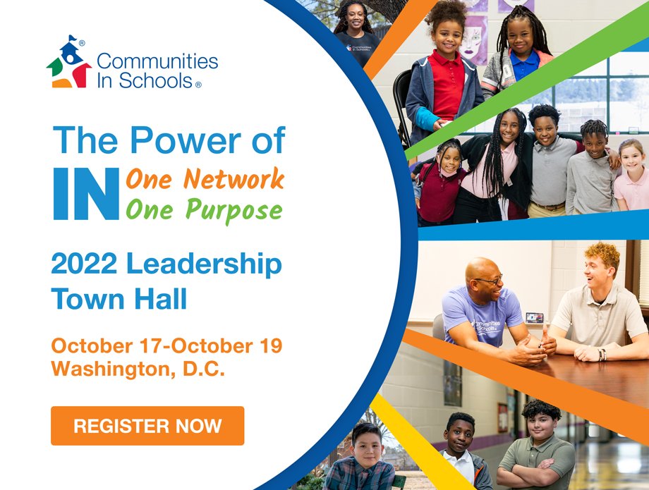 Students and site coordinators pictured in a sun design with the following text: 2022 Leadership Town Hall, Oct. 17-19, Washington, DC, Register Now